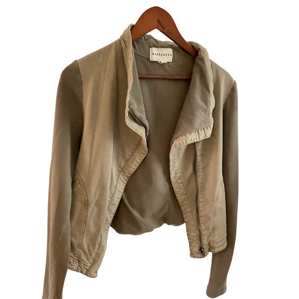 ANTHRO x MARRAKECH: XS Army Green Zip Up Moto Jacket
